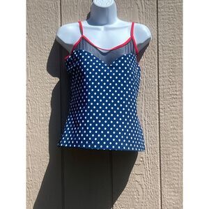 NWT Marsol Blue White Polka Dot Tankini Built In Bra Swimsuit Top Us Sz 8 Medium